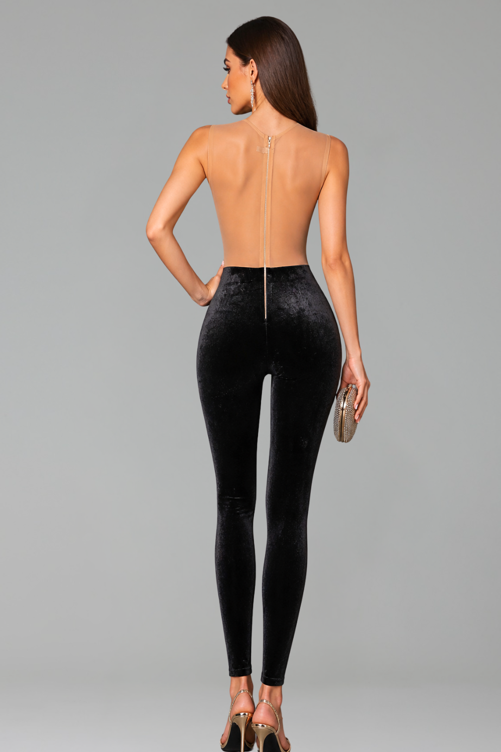 Crystal Embellished Illusion Jumpsuit - LAROSABRIDE