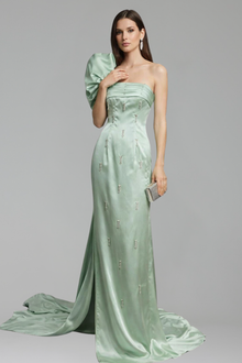 One-Shoulder Satin Evening Gown - LAROSABRIDE