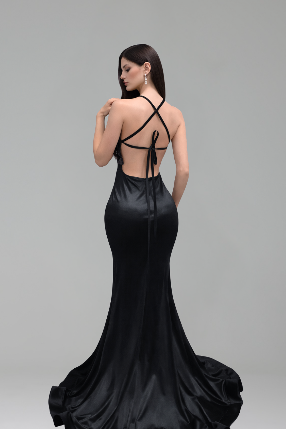 Plunge Embellished Slit Evening Gown - LAROSABRIDE
