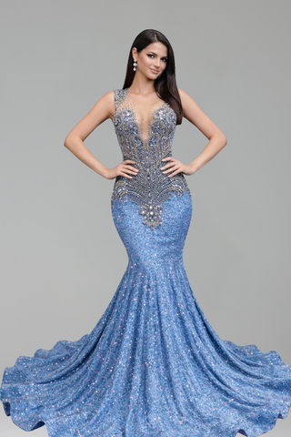 Illusion Beaded Mermaid Evening Gown - LAROSABRIDE