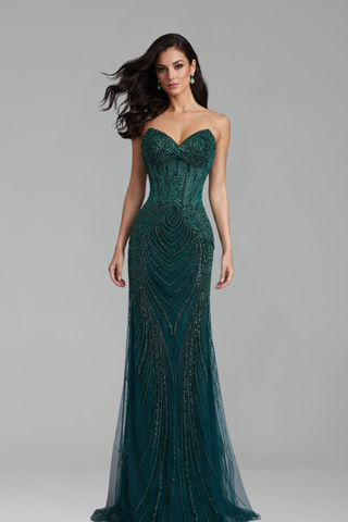 Beaded Strapless Mermaid Evening Dress - LAROSABRIDE