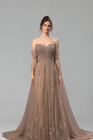 Long Sleeve Crystal Mermaid Gown - LAROSABRIDE