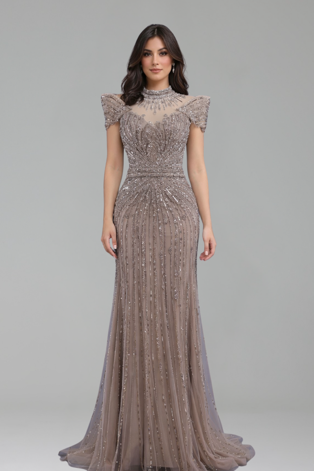 Caramel Beaded Mermaid Evening Dress - LAROSABRIDE