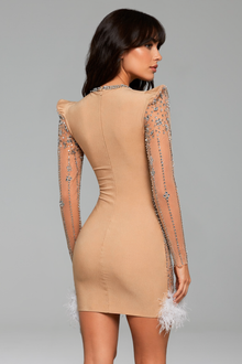 Crystal Embellished Feather Mini Dress - LAROSABRIDE