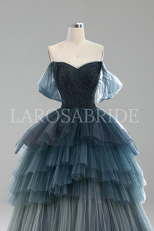 Off Shoulder A Line Tiered Tulle - LAROSABRIDE
