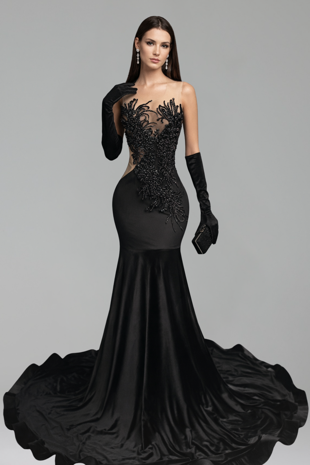 Sculpted Satin Illusion Mermaid Gown - LAROSABRIDE