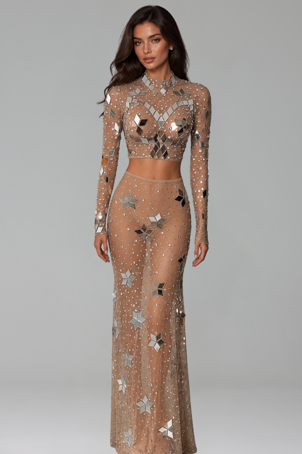 Mirror Embellished Sheer Two-Piece - LAROSABRIDE