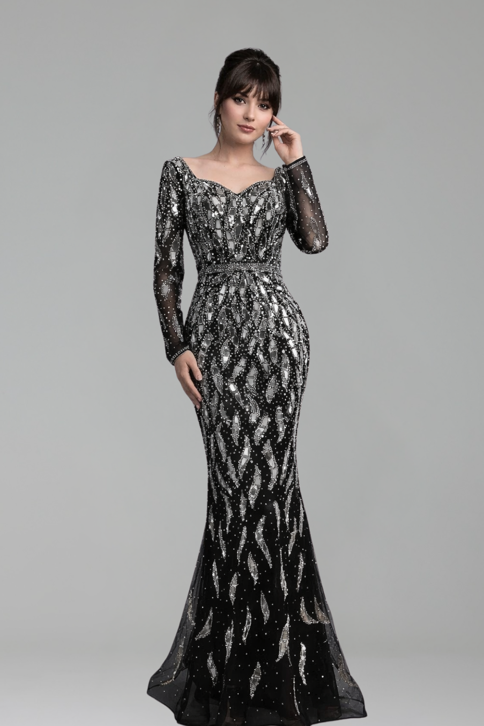 Long-Sleeve Sequin Dress - LAROSABRIDE