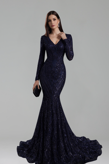 Long Sleeve Embellished Mermaid Gown - LAROSABRIDE