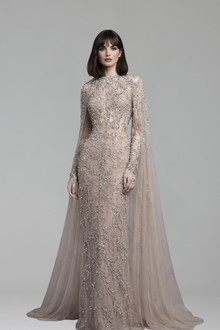 Beaded Cape Sleeve Mermaid Dress - LAROSABRIDE