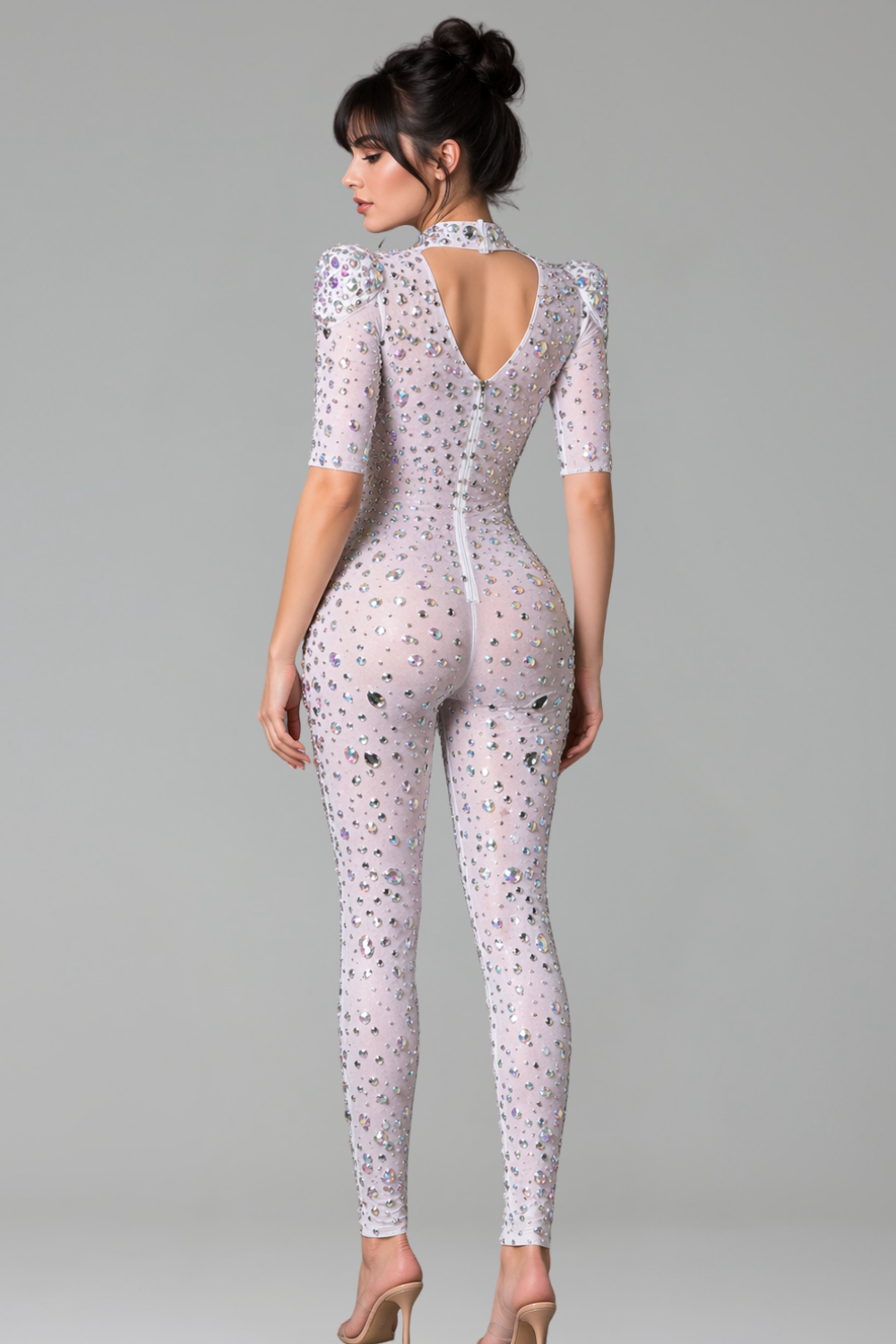 Crystal Embellished Illusion Jumpsuit - LAROSABRIDE