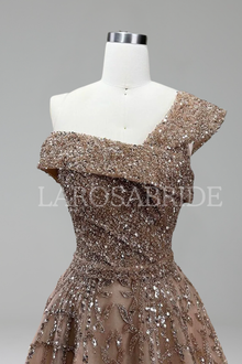Off-Shoulder Beaded A-Line Dress-Larosabride
