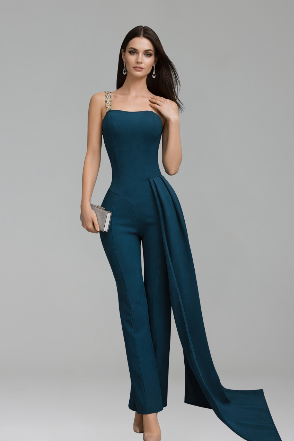 One Shoulder Draped Jumpsuit Gown - LAROSABRIDE