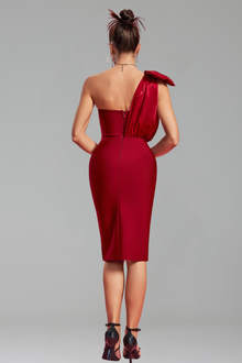 Chic One-Shoulder Bow Midi Dress for Women 2025-Larosabride