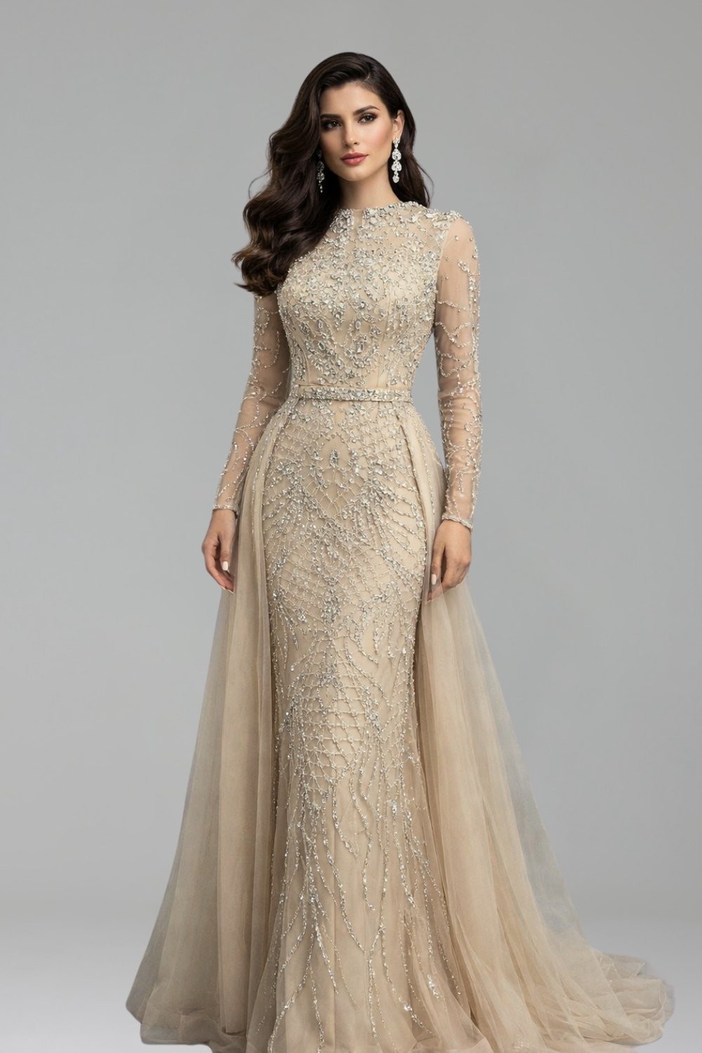 Beaded Mermaid Detachable Overskirt Dress - LAROSABRIDE