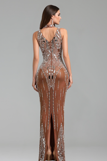 High-Neck Embellished Illusion Gown - LAROSABRIDE