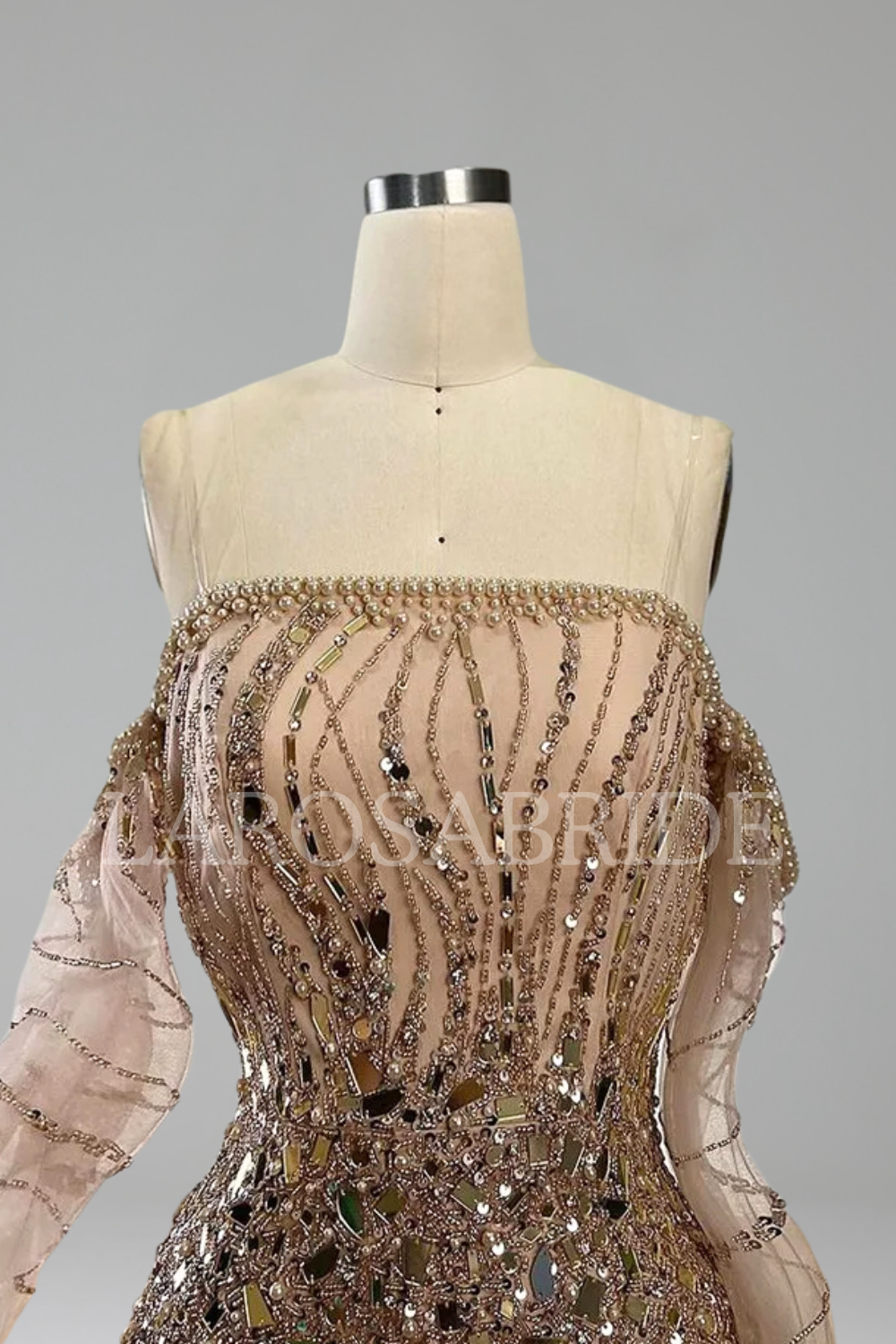 Off-Shoulder Beaded Mermaid Dress-Larosabride