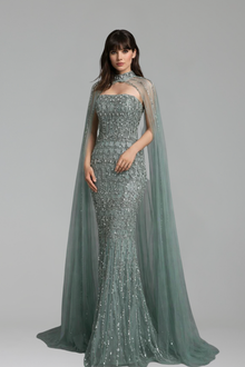 Beaded Mermaid Cape Dress - LAROSABRIDE