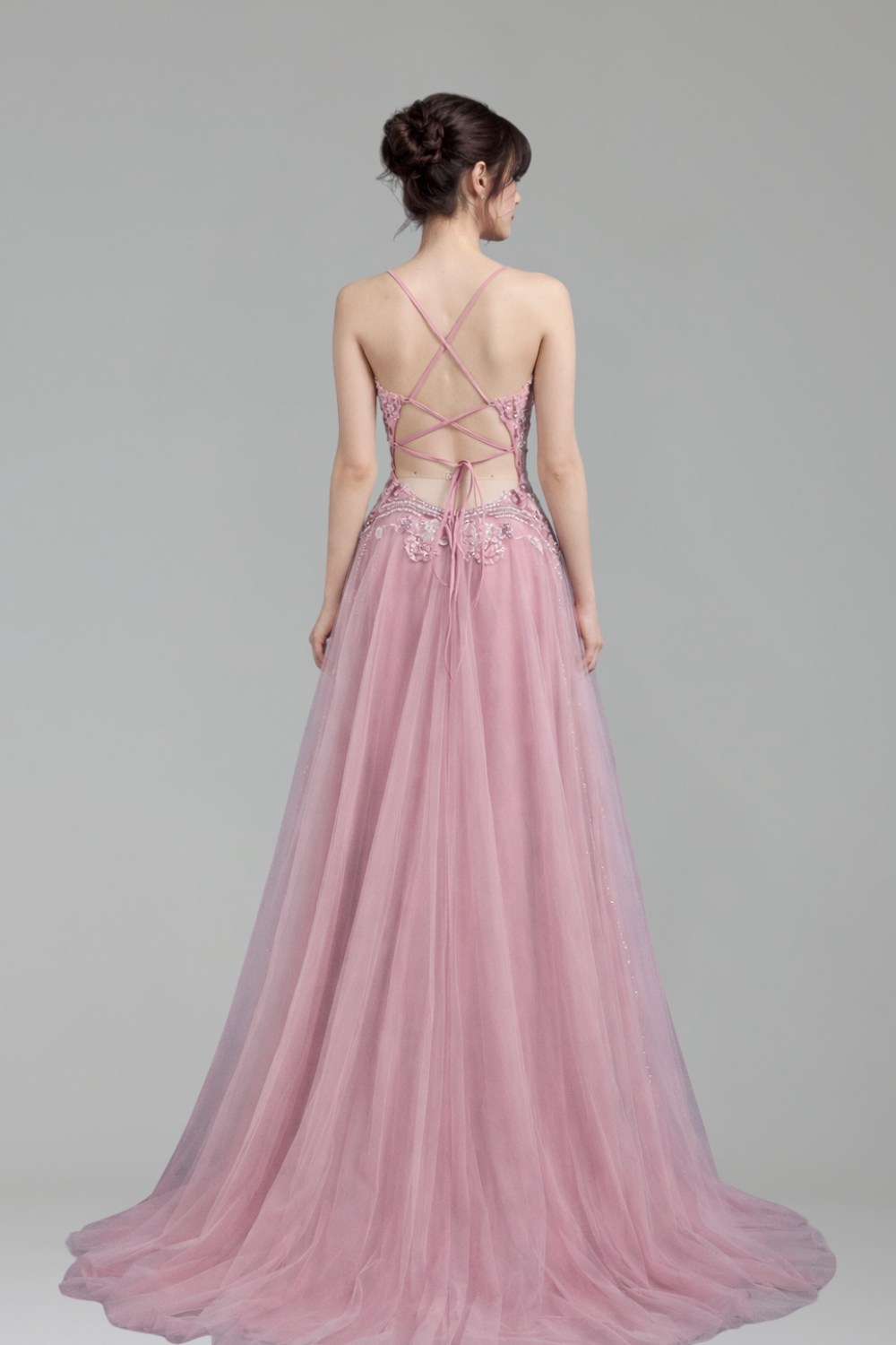 Beaded Spaghetti Strap A-Line Dress - LAROSABRIDE