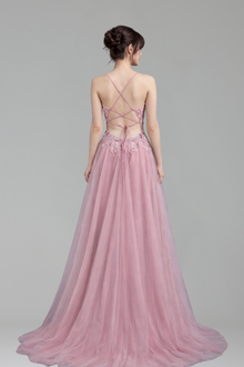 Beaded Spaghetti Strap A-Line Dress - LAROSABRIDE