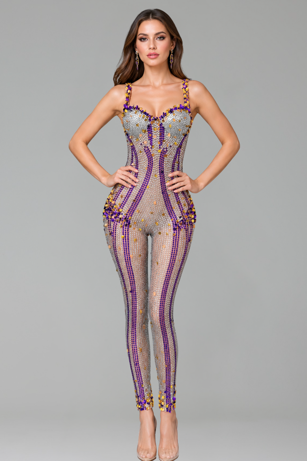 Crystal-Pattern Sheer Jumpsuit - LAROSABRIDE