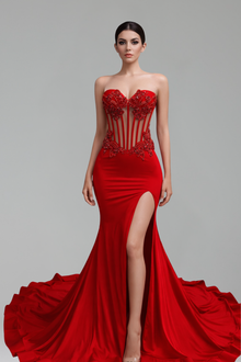 Strapless Beaded Corset Mermaid Gown - LAROSABRIDE