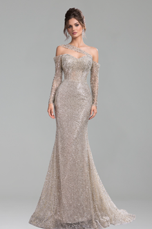One-Shoulder Beaded Mermaid Gown - LAROSABRIDE