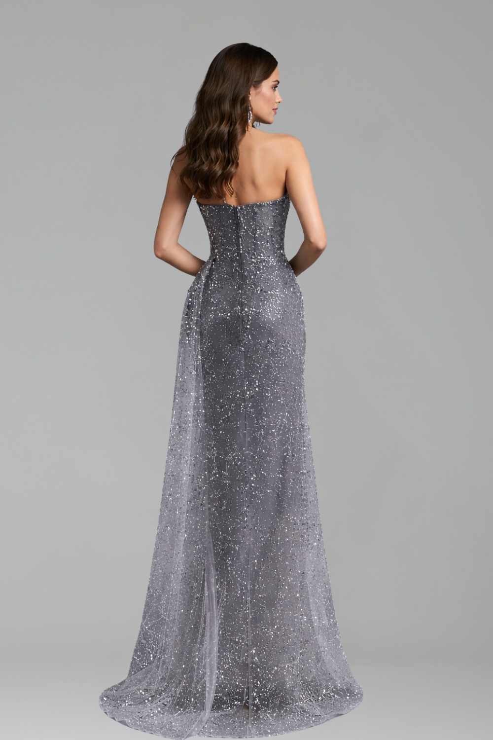Gray Crystal Beaded One Shoulder Dress - LAROSABRIDE