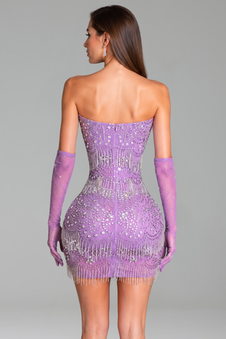 Strapless Embellished Fringe Mini