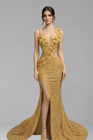 Sequin-Embellished Evening Dress