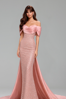 Beaded Mermaid Satin Evening Dress - LAROSABRIDE