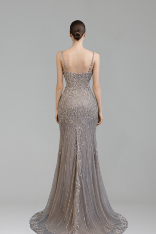Beaded Spaghetti Strap Mermaid Gown - LAROSABRIDE