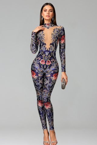 Baroque Floral Illusion Catsuit