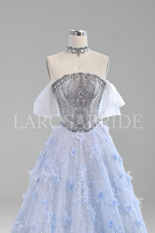 Beaded 3D Floral Appliques Off Shoulder A Line - LAROSABRIDE