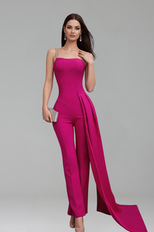 One Shoulder Draped Jumpsuit Gown - LAROSABRIDE