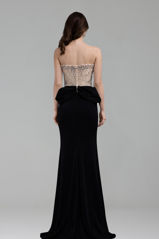 Crystal Beaded Bow Mermaid Gown - LAROSABRIDE
