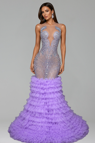 Crystal Ruffle Mermaid Dress - LAROSABRIDE