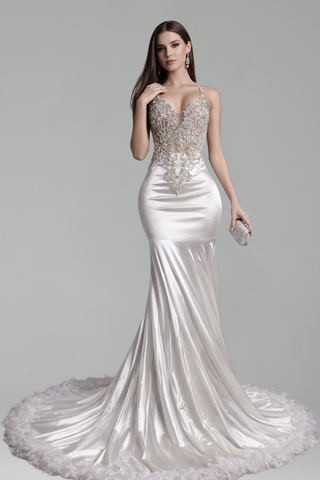 Illusion Lace Satin Mermaid Gown - LAROSABRIDE