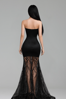 Feather Beaded Sheer Mermaid Dress - LAROSABRIDE