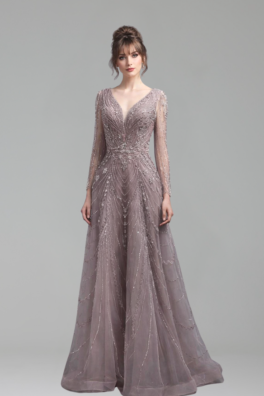 V Neck Beaded A-Line Dress - LAROSABRIDE