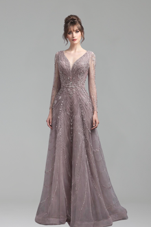 V Neck Beaded A-Line Dress - LAROSABRIDE