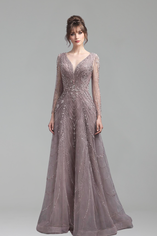 V Neck Beaded A-Line Dress - LAROSABRIDE