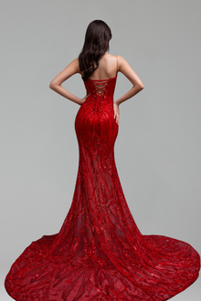 Beaded Mermaid Gown with Slit and Train - LAROSABRIDE