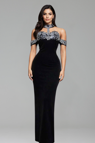 High-Neck Embellished Column Gown