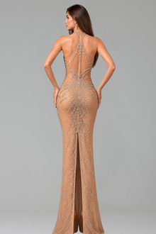 Sheer Crystal Embellished Cutout Gown - LAROSABRIDE