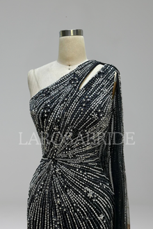 One-Shoulder Beaded Mermaid Split Dress-Larosabride