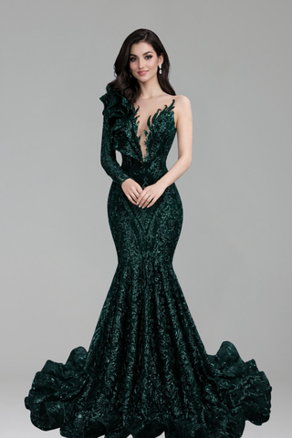 One Shoulder Embellished Mermaid Gown