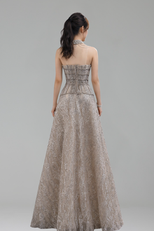 Nude Beaded A Line Evening Dress - LAROSABRIDE