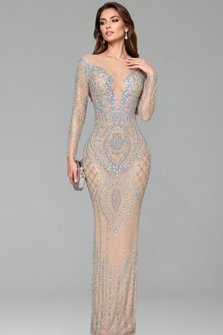 Illusion Crystal Embellished Gown - LAROSABRIDE