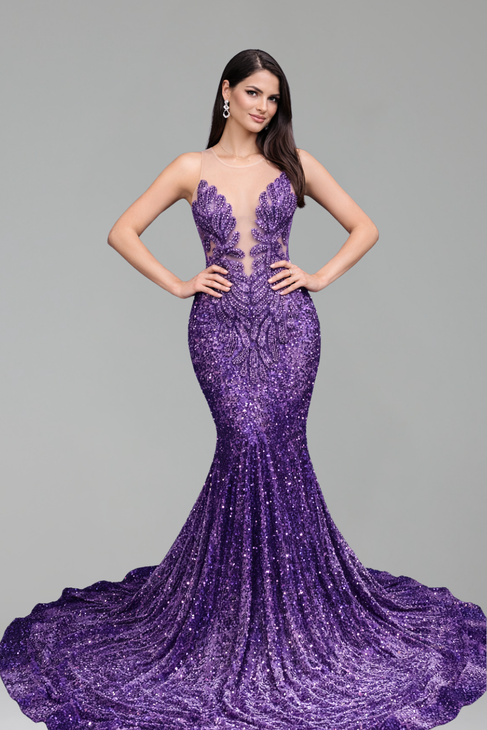 Illusion Neck Sequin Mermaid Gown - LAROSABRIDE